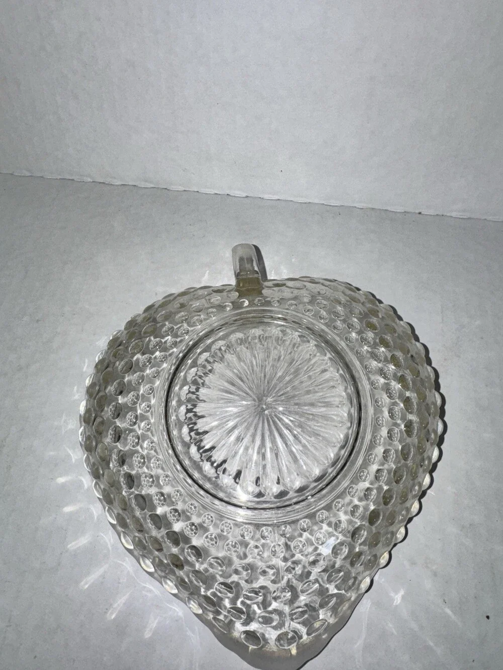 Vintage Hobnail Heart Glass Dish White Crest Rim Fenton Style 7” Bowl